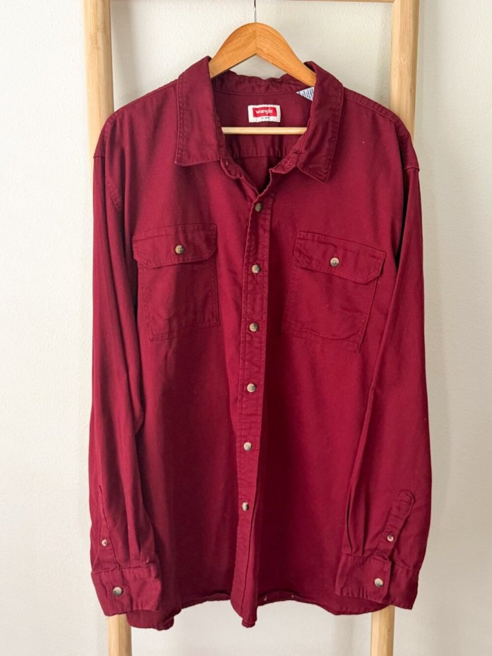 Wrangler Burgundy Button Up Work Shirt Men’s 3XL Long Sleeve Casual